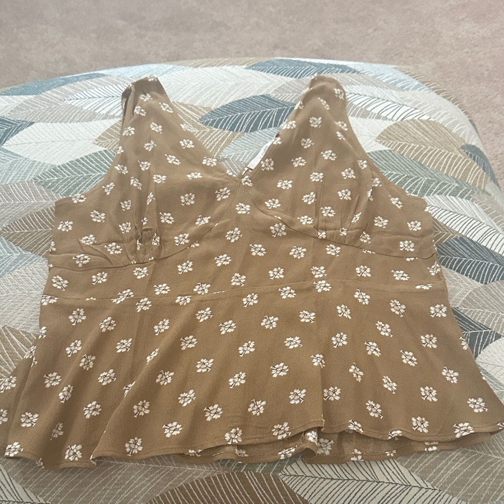LOFT Tan Floral Blouse